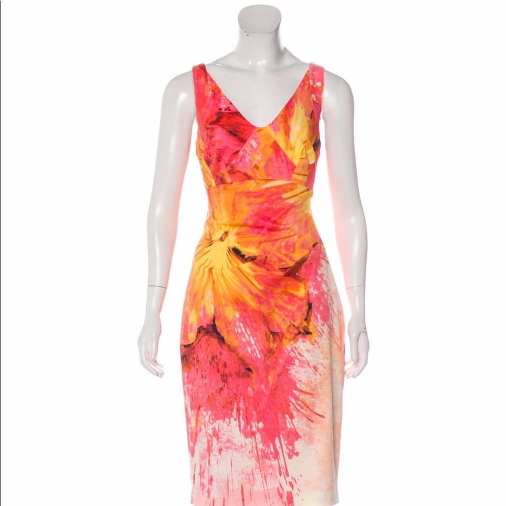Karen Millen Coral/ Pink/Yellow/ floral dress